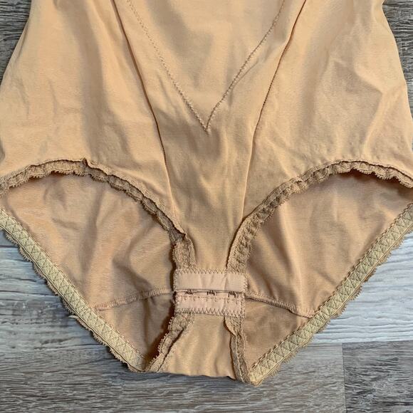 Vintage Sheer Mesh Bodysuit Peach Lace Floral Embroidery Strapless Shapewear - Picture 6 of 6